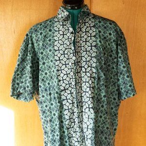 Rihana Traditional Batik Navy Green Cotton Shirt mens XXL